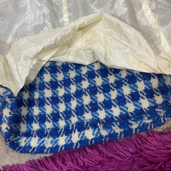 Vintage 70s Size Medium Blue & White Houndstooth Wool Blend Peacoat Jacket - Picture 7 of 9